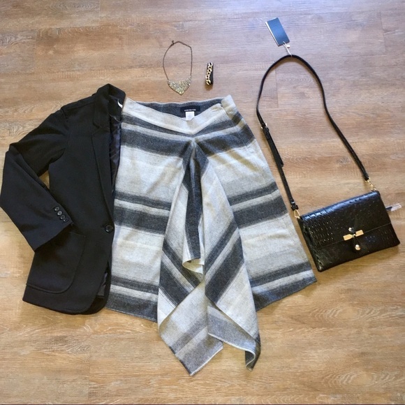 Jones New York wool blend skirt handkerchief grey striped pattern - Picture 3 of 4